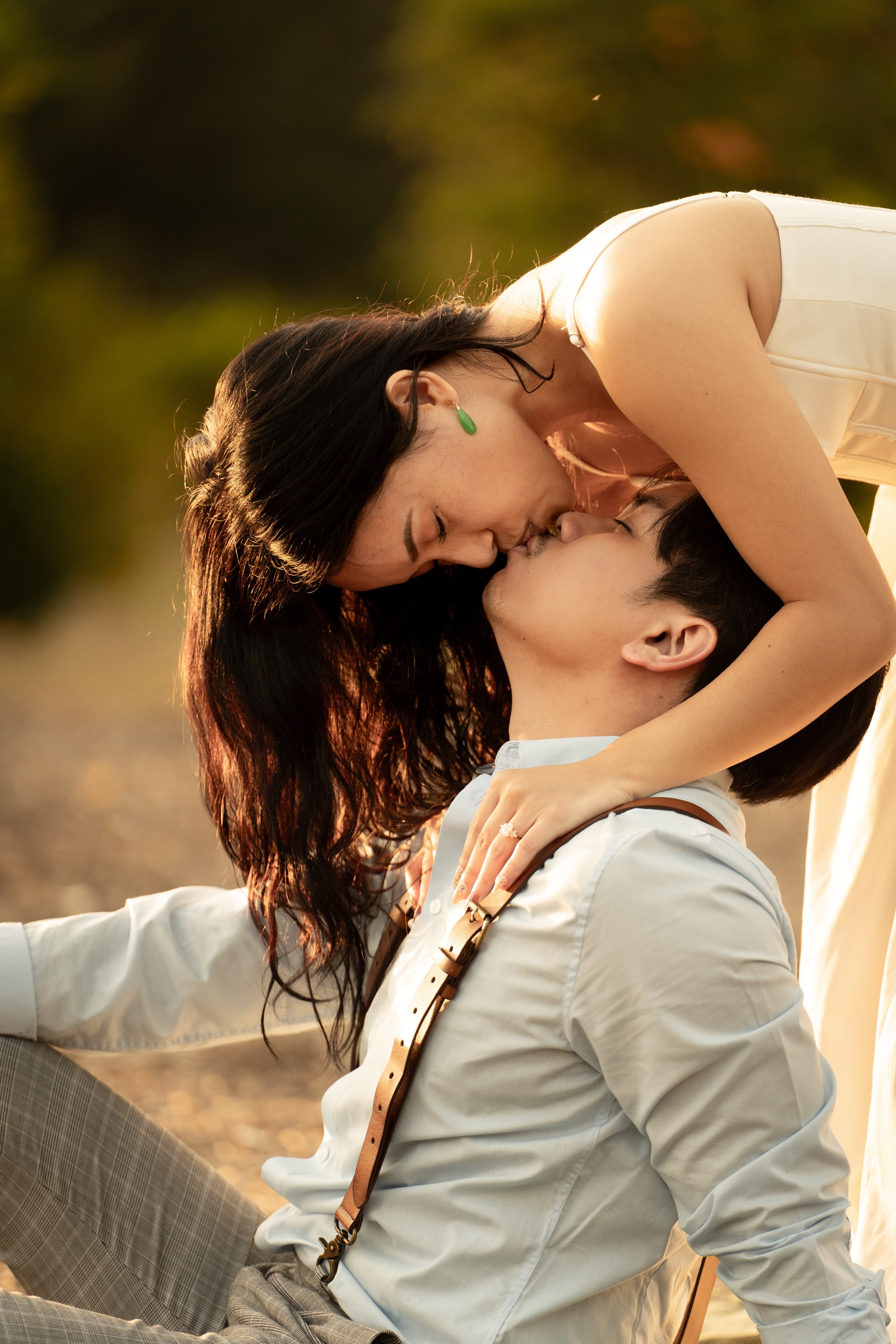 Sun behind, lips first.